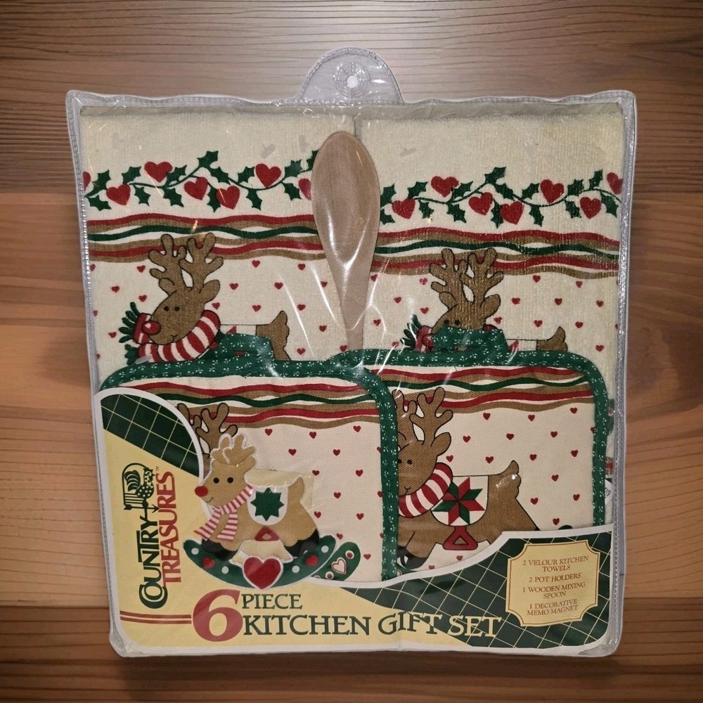 Vintage Country Treasures CHRISTMAS REINDEER 6 Piece Kitchen Gift Set NEW